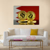 Physical version of Bitcoin and Bahrain Flag multi panel canvas wall art