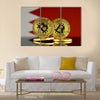 Physical version of Bitcoin and Bahrain Flag multi panel canvas wall art