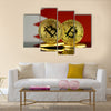 Physical version of Bitcoin and Bahrain Flag multi panel canvas wall art