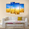 Golden wheat field with blue sky in background Multi panel canvas wall art