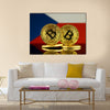 Physical version of Bitcoin and Czech Republic Flag multi panel canvas wall art