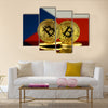 Physical version of Bitcoin and Czech Republic Flag multi panel canvas wall art