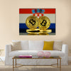 Physical version of Bitcoin and Croatia Flag multi panel canvas wall art