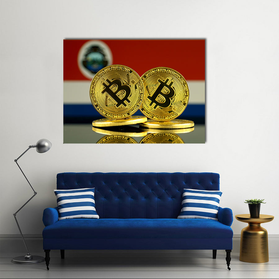 Physical version of Bitcoin and Costa Rica Flag multi panel canvas wall art