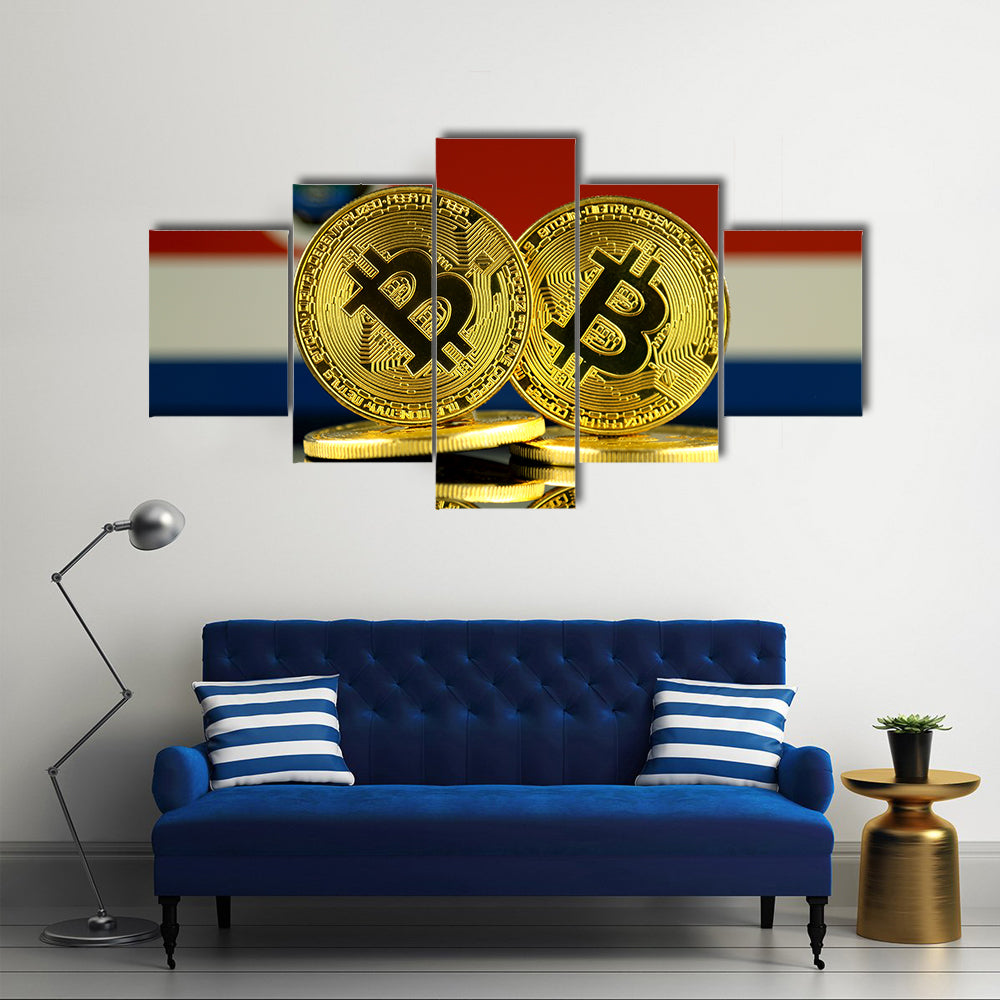 Physical version of Bitcoin and Costa Rica Flag multi panel canvas wall art