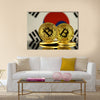 Physical version of Bitcoin and South Korea Flag multi panel canvas wall art