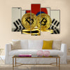 Physical version of Bitcoin and South Korea Flag multi panel canvas wall art