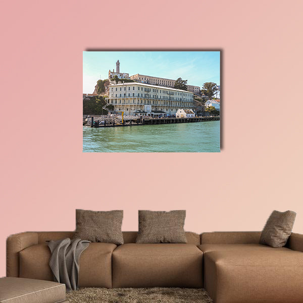 View on Alcatraz Island at arrival on boat multi panel canvas wall art