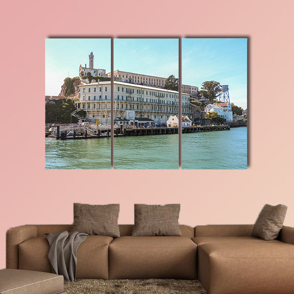 View on Alcatraz Island at arrival on boat multi panel canvas wall art