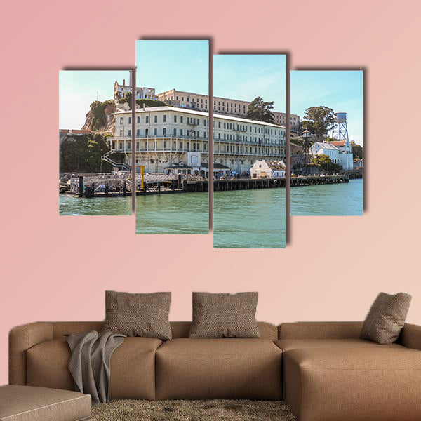View on Alcatraz Island at arrival on boat multi panel canvas wall art