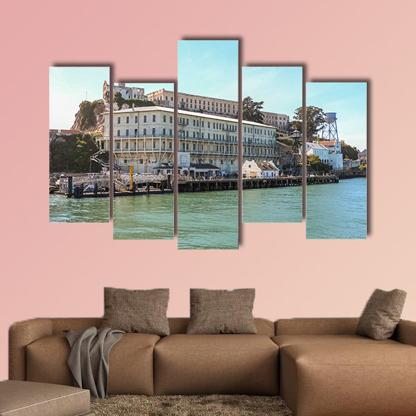 View on Alcatraz Island at arrival on boat multi panel canvas wall art