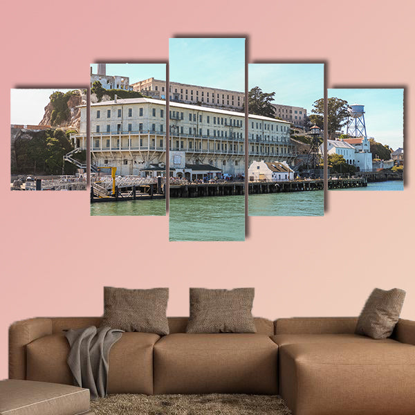 View on Alcatraz Island at arrival on boat multi panel canvas wall art