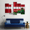 Flag Of Denmark On Wooden Christmas Background Multi Panel Canvas Wall Art