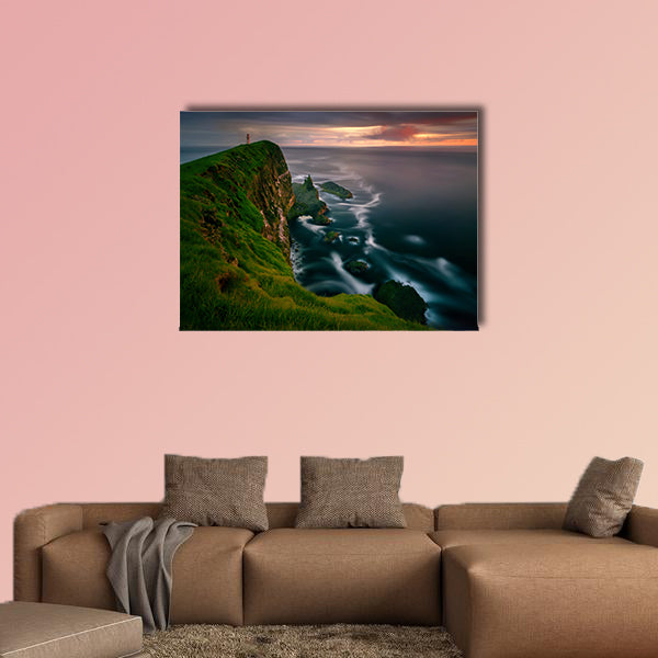 Mykinesholmur island and lighthouse in sunset light, Faroe Islands wall art
