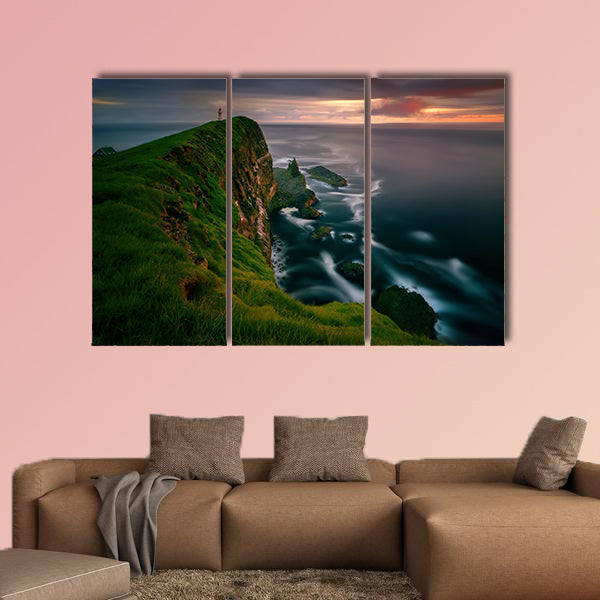 Mykinesholmur island and lighthouse in sunset light, Faroe Islands wall art