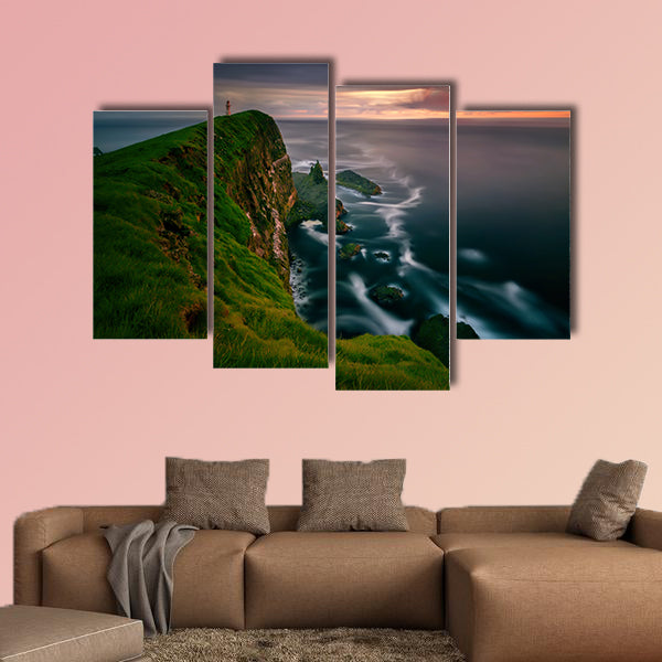 Mykinesholmur island and lighthouse in sunset light, Faroe Islands wall art