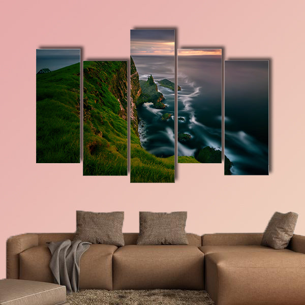 Mykinesholmur island and lighthouse in sunset light, Faroe Islands wall art