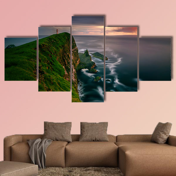 Mykinesholmur island and lighthouse in sunset light, Faroe Islands wall art