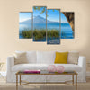 Wooden pier at Lake Atitlan on the shore at Panajachel Guatemala Multi panel canvas wall art