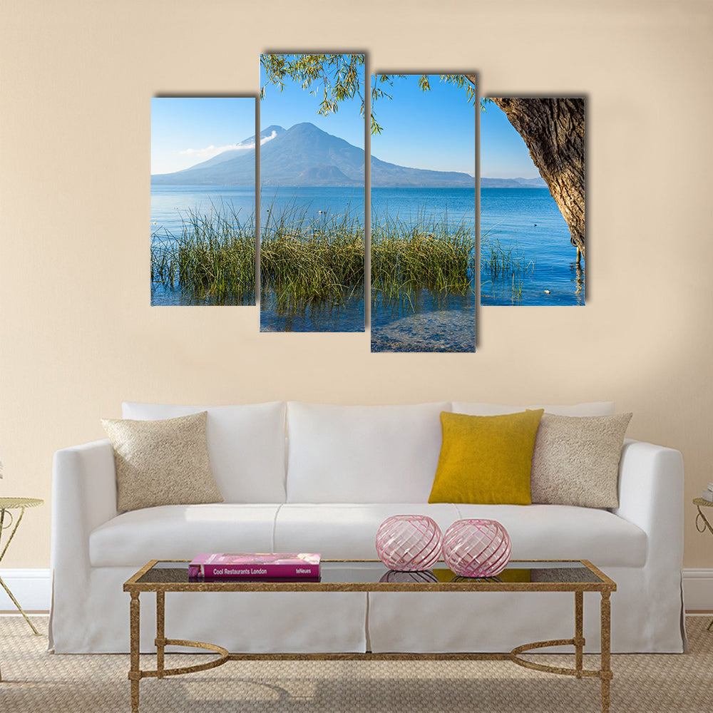 Wooden pier at Lake Atitlan on the shore at Panajachel Guatemala Multi panel canvas wall art