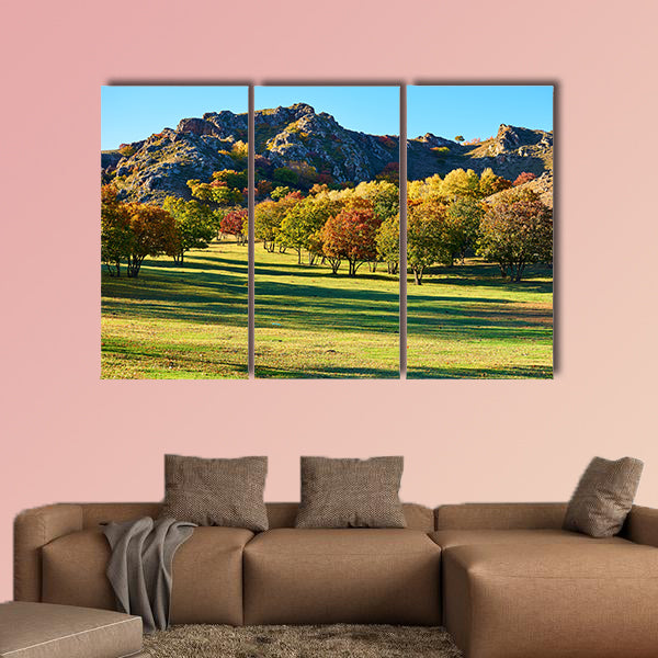 The autumn steppe sun setting multi panel canvas wall art