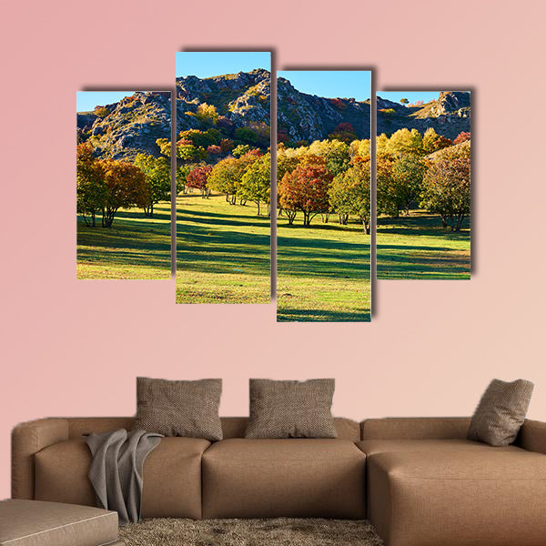 The autumn steppe sun setting multi panel canvas wall art