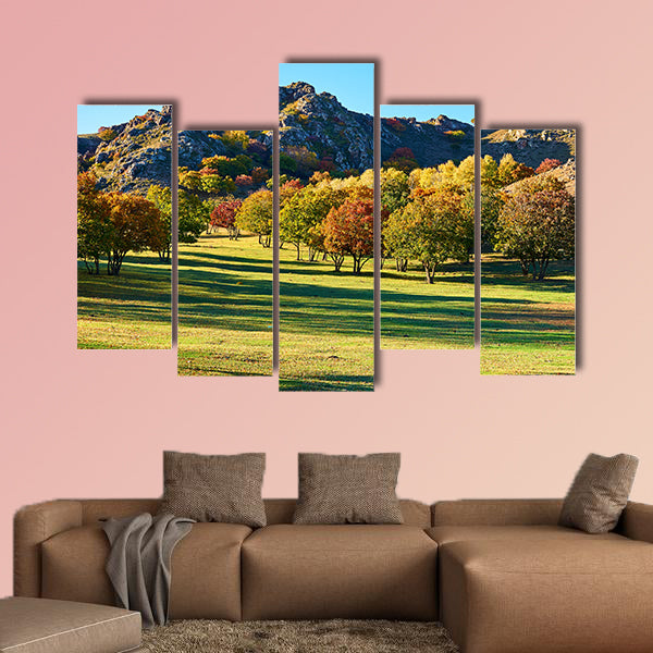 The autumn steppe sun setting multi panel canvas wall art