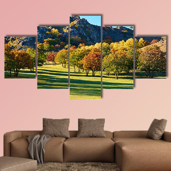 The autumn steppe sun setting multi panel canvas wall art