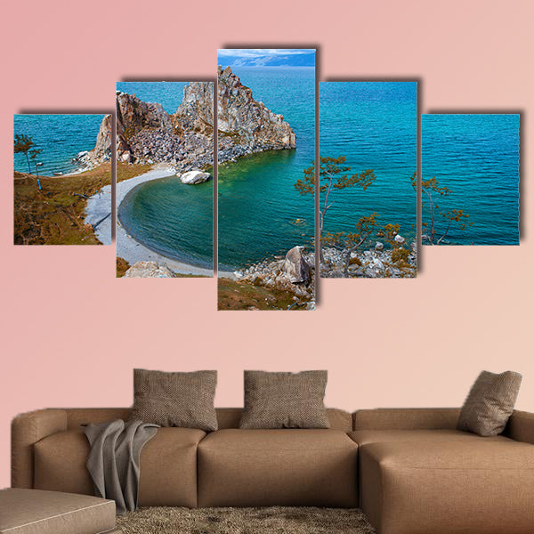 Beautiful View of the Sacred Siberian stone Shamanka at Cape Burhan, multi panel canvas wall art