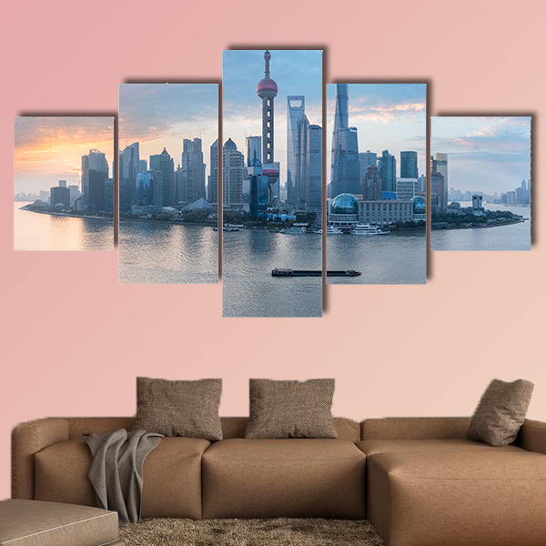 Shanghai skyline of lujiazui, Pudong financial district multi panel canvas wall art