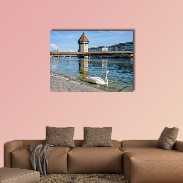 Panoramic view of city center of Lucerne, Switzerland multi panel canvas wall art