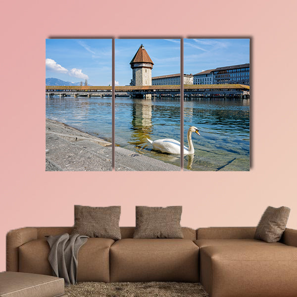 Panoramic view of city center of Lucerne, Switzerland multi panel canvas wall art