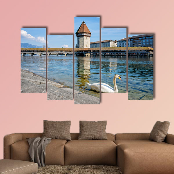 Panoramic view of city center of Lucerne, Switzerland multi panel canvas wall art