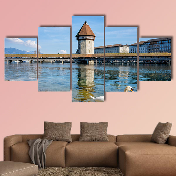 Panoramic view of city center of Lucerne, Switzerland multi panel canvas wall art