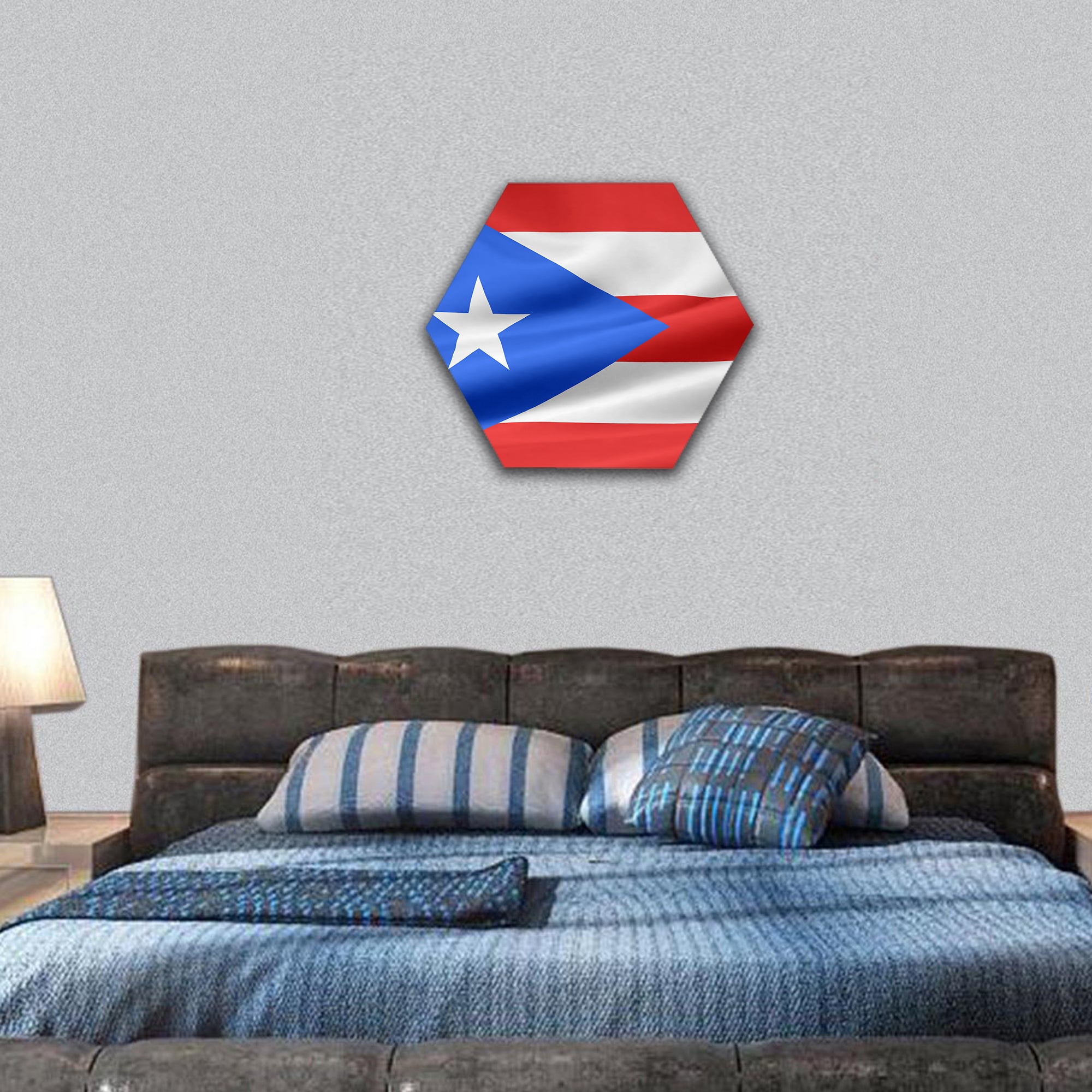 Flag of Puerto Rico hexagonal canvas wall art