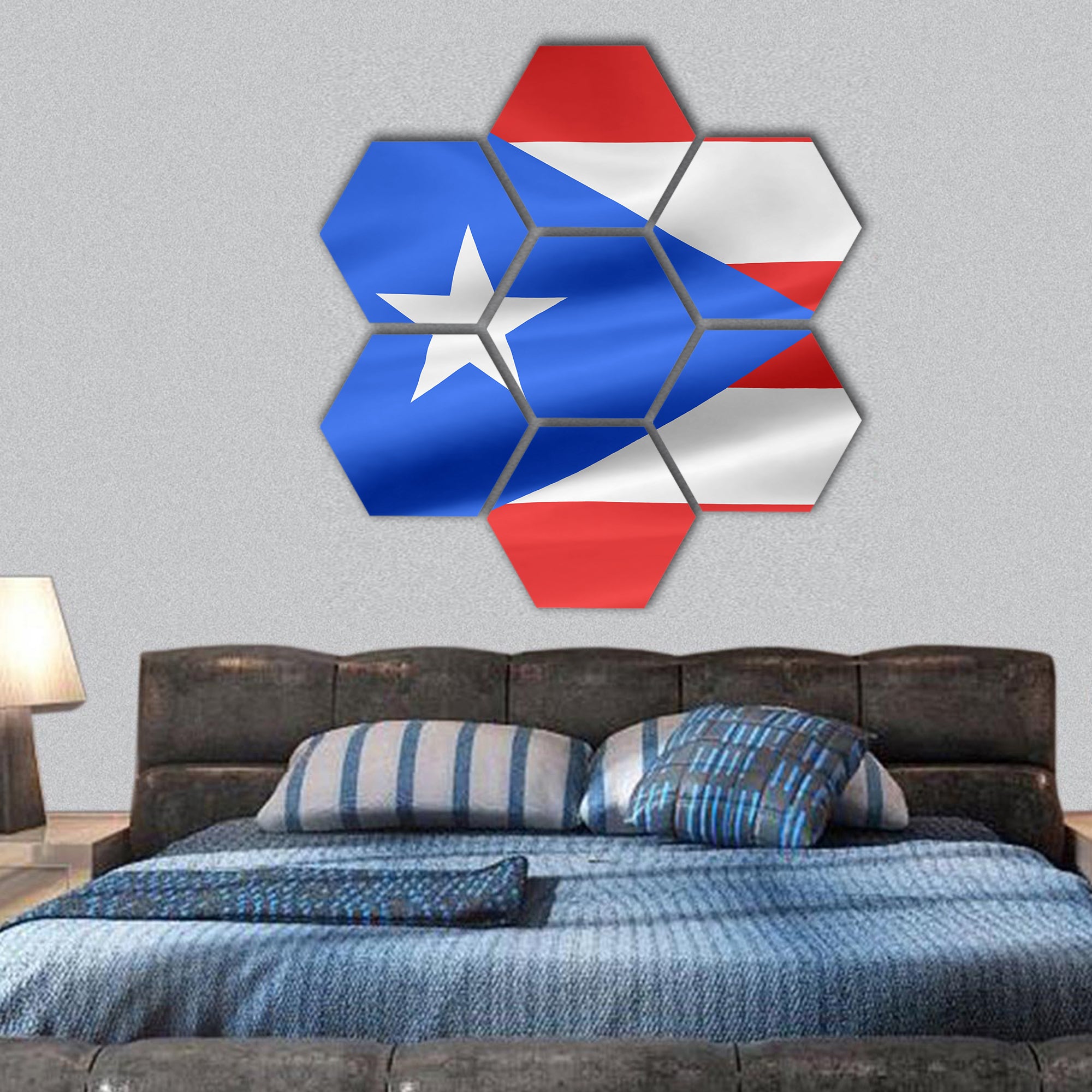 Flag of Puerto Rico hexagonal canvas wall art