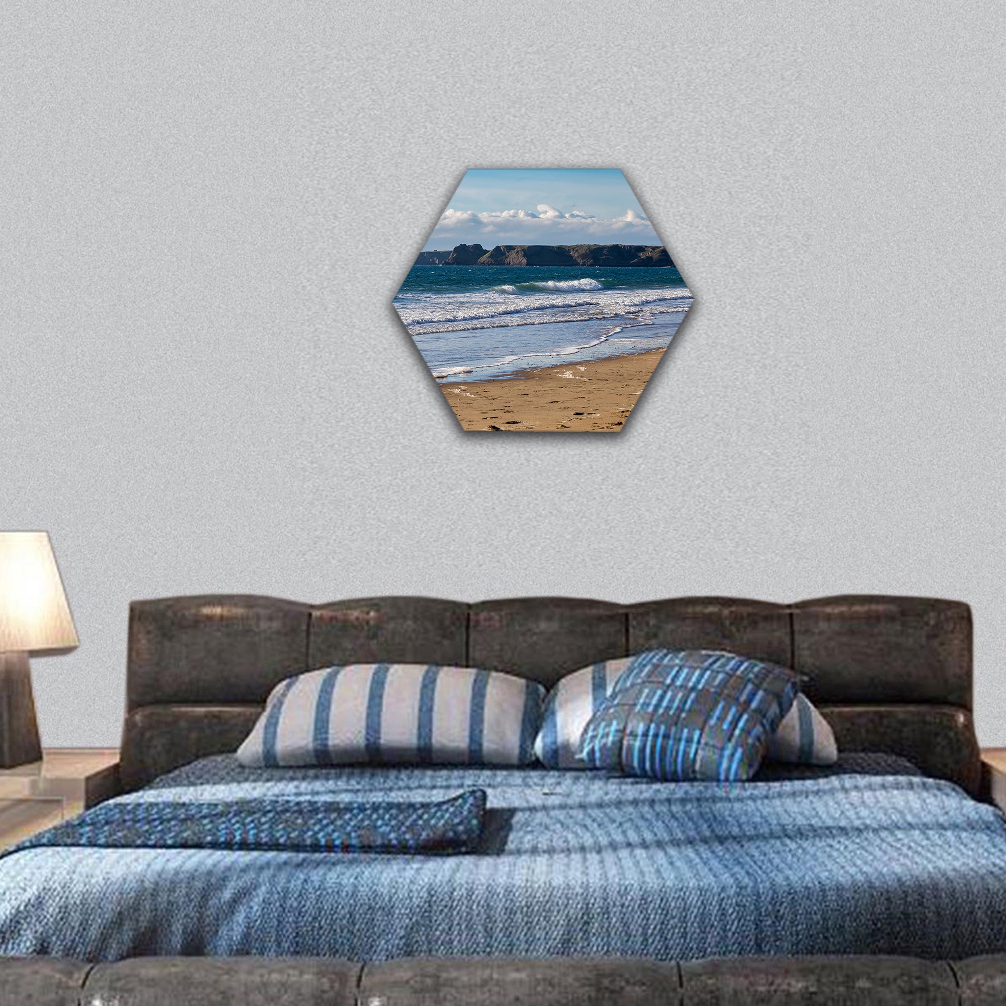 Tenby, South Beach, Pembrokeshire, Wales, UK hexagonal canvas wall art