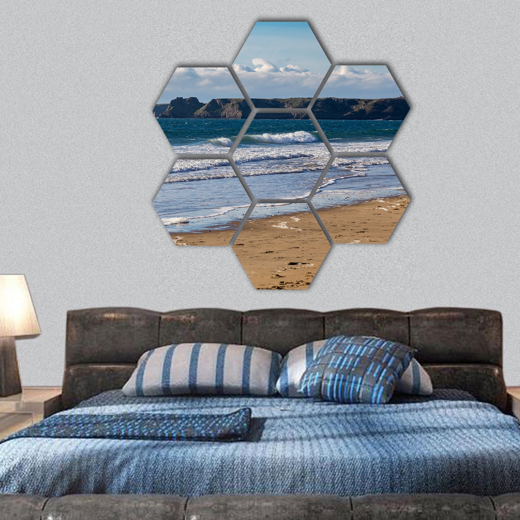 Tenby, South Beach, Pembrokeshire, Wales, UK hexagonal canvas wall art