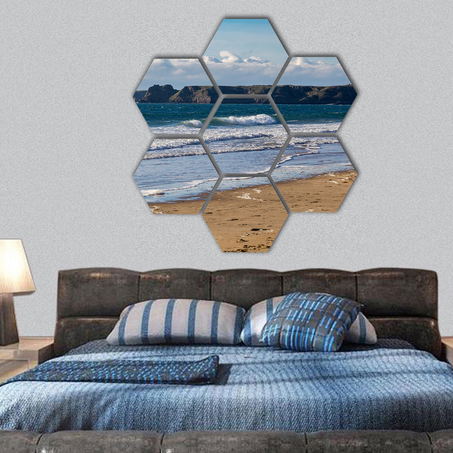 Tenby, South Beach, Pembrokeshire, Wales, UK hexagonal canvas wall art