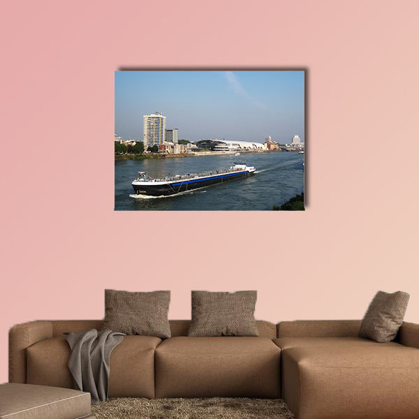  Black cargo ship passing and white cruise ship in Germany wall art