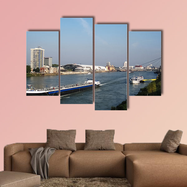  Black cargo ship passing and white cruise ship in Germany wall art