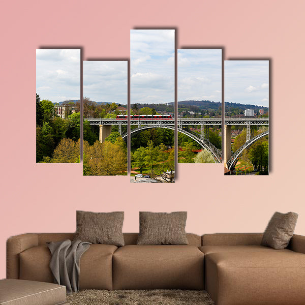 The high arched steel bridge on which the tram goes multi panel canvas wall art