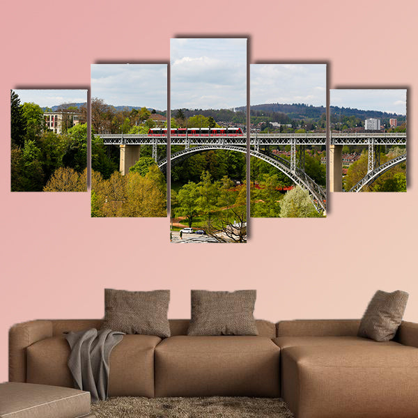 The high arched steel bridge on which the tram goes multi panel canvas wall art