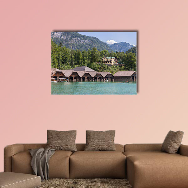Boathouses at Konigssee near Berchtesgaden in German Alp canvas wall art