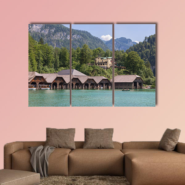 Boathouses at Konigssee near Berchtesgaden in German Alp canvas wall art