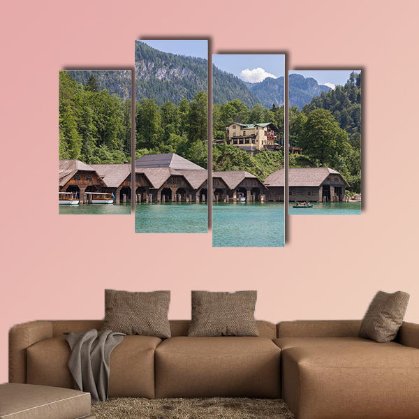 Boathouses at Konigssee near Berchtesgaden in German Alp canvas wall art