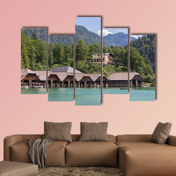 Boathouses at Konigssee near Berchtesgaden in German Alp canvas wall art