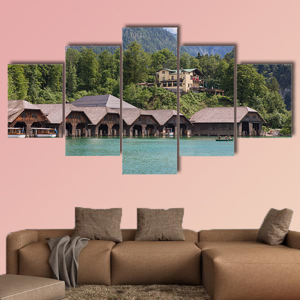 Boathouses at Konigssee near Berchtesgaden in German Alp canvas wall art