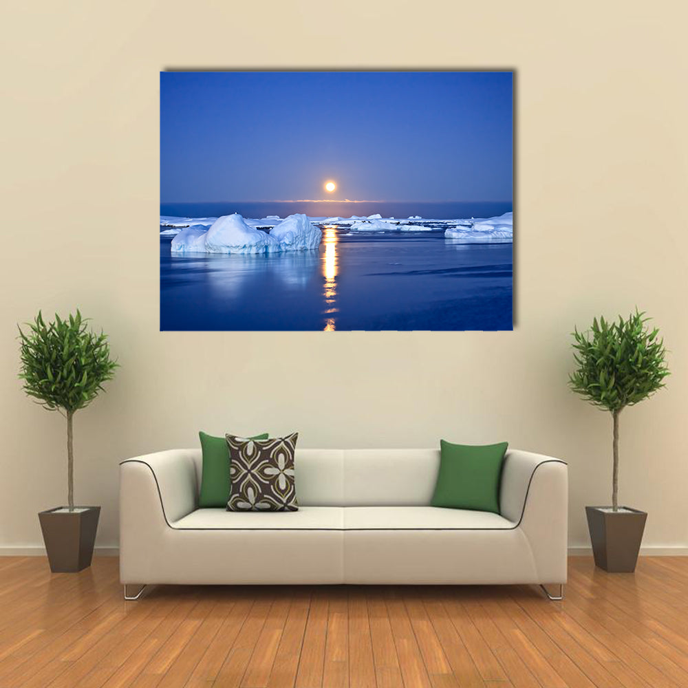 Summer night in Antarctica Icebergs floating in the moonlight Multi panel canvas wall art