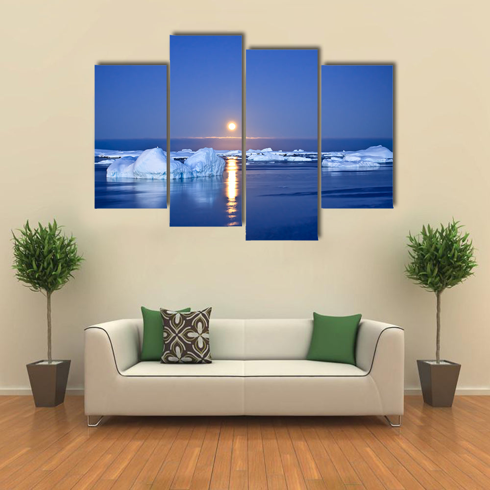 Summer night in Antarctica Icebergs floating in the moonlight Multi panel canvas wall art